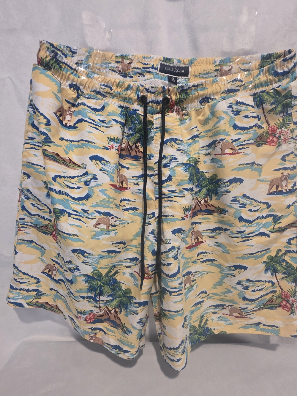 Men's Yellow Tropical Bulldog Print Swim Trunks - Picture 2 of 4